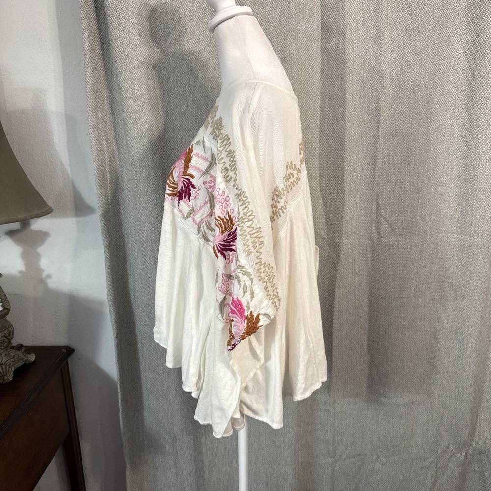 Free People Love Letter Embroidered Top Women's Size CS Oversized Boho Ivory - Picture 5 of 12